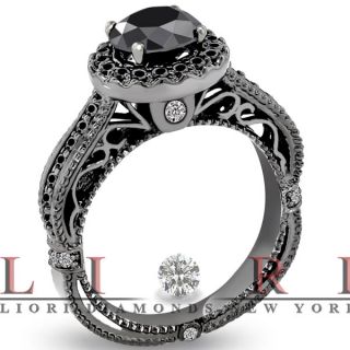  Carat Certified Natural Black Diamond Engagement Ring 14k Black Gold