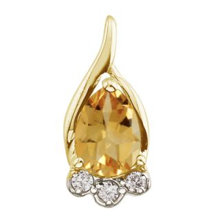 Pear Shaped Citrine and Diamond Pendant 14k Yellow Gold