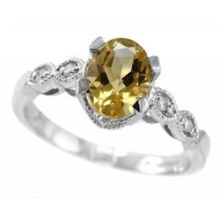 Yellow Citrine Diamond 14k White Gold Engagement Cocktail Ring Vintage