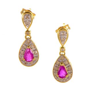 14k Yellow Gold Ruby Diamond Drop Earrings