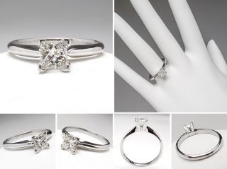 Princess Cut Diamond Engagement Ring Solitaire Solid Platinum Estate