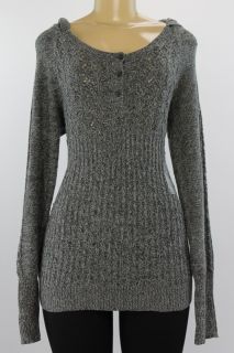 DKNY Jeans Women Knitted Sweater Hooded Grey Size XL