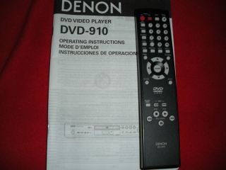 Denon RC 943 Remote Control for DVD 910 w Manual