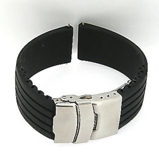 BLACK SILICONE RUBBER WATCH BAND STRAP W DEPLOYMENT BUCKLE 24mm