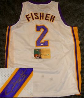 Derek Fisher Autographed Signed White Lakers La Jersey