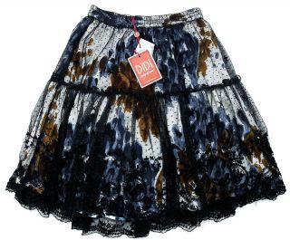 100 Didi Printed Embroidered Mesh Black Skirt Plus Size XXL