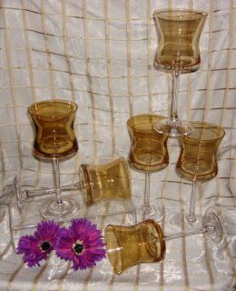 Vintage Amber Topaz Wine Dessert Glasses 6 Excellent Condition Gently