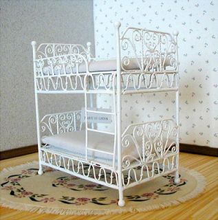 Dollhouse Miniature Furniture ~ White Wire Twin Size Bunk Bed ~