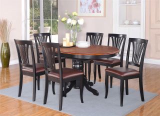 7pc Dining Room Set Oval Table and 6 Faux Leather Upholstered Seat