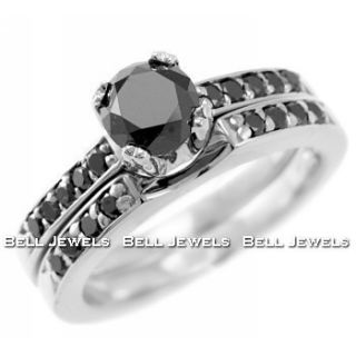 60ct Fancy Black Diamond Matching Engagement Wedding Ring Set 14k