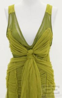 Donna Karan Chartreuse Mesh Silk Draped Dress US 4