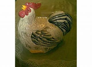 COUNTRY ROOSTER BLACK & WHITE GREY RED COOKIE JAR