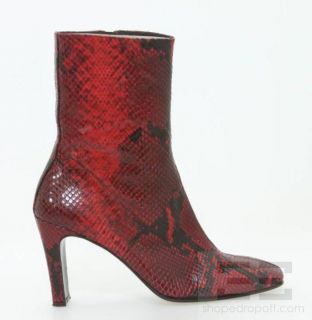 Donald J. Pliner Red Snake Embossed Leather Mid Calf Heel Boots Size 7