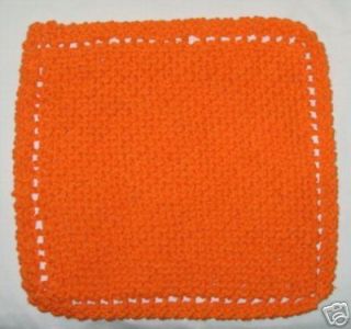 Handmade Knitted Cotton Dishcloth Solid Bright Orange