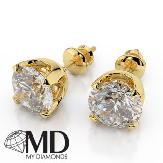 DIAMOND STUD EARRINGS 3 CT ROUND CERTIFIED D/SI 14K WHITE GOLD