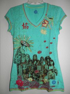 NWT AWESOME EMBROIDERED AND JEWELED DOUBLE D RANCHWEAR TEE TURQUOISE