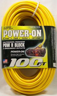   Foot SJTW Yellow Heavy Duty Extension Cord with Lighted Pow R Block
