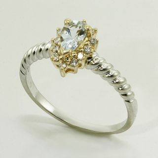  Yellow White Gold Pear Shape Aquamarine Diamond Vintage Ring