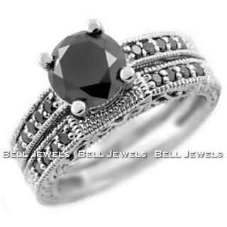 60ct Black Diamond Matching Engagement Wedding Ring Set 14k White