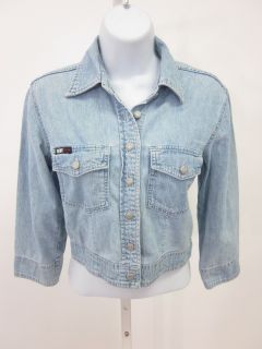 DKNY Jeans Lt Wash Buttoned Denim Cropped Jacket Petite
