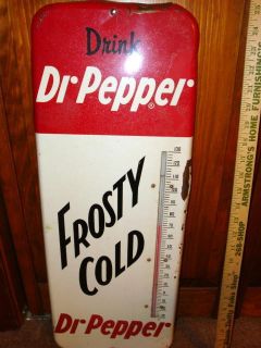 Vintage Drink Dr Pepper Frosty Cold large sign with thermometer. Old