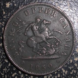 Bank of Upper Canada 1 Penny Dragon Slayer on A Horse Bank Token Coin