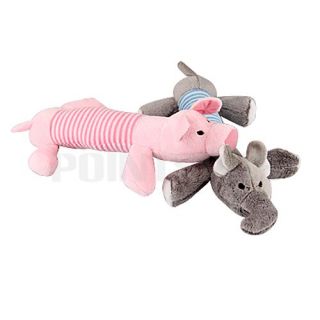 Dog Pet Puppy Chew Squeaker Squeaky Plush Pink Grey Pig Toy
