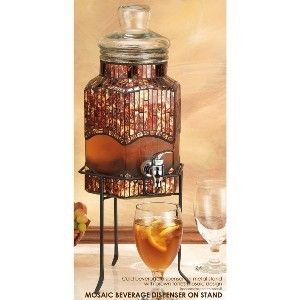 Mosaic Brown Tone Glass Beverage Dispenser on Stand