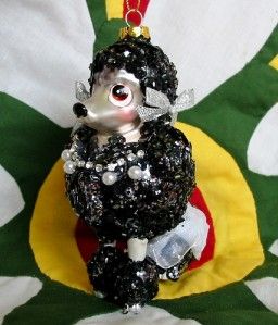 Glass Dog Christmas Ornament Black Poodle in Tutu and Jewels