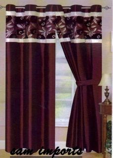  4pc Luxurious Double Print Flower Grommet Curtains Tie Backs