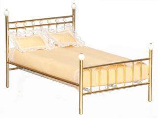 Dollhouse Miniature Bedroom Furniture Metal Double Bed w Mattress 1 12