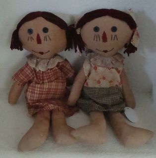 Set of 2 Country Rag Doll Raggedy Dolls Primitive Style Folk Art 14