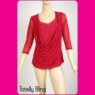 Dressy Red Silver Glitter Evening Top Blouse Size 12