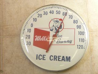 Old Wells Blue Bunny Ice Cream 12 Round Glass Dome Thermometer Le