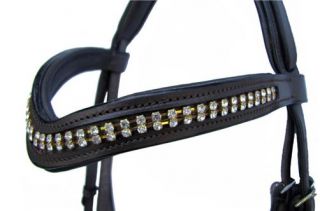 the browband is shaped into a v with 2 rows of diamonds