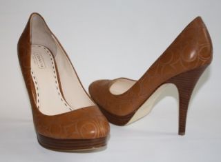 Womens Shoes NIB COACH Signature A3074 BASIL Platform Leather Pumps