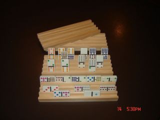 Handmade Wooden Domino Holders Mexican Train 4Rows New