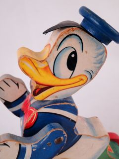 Estate 1940s Vintage Fisher Price Walt Disney Donald Duck Pull Toy