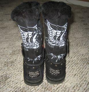 Ed Hardy Black Suede Boots Size 8 Boot Straps 18FBS 101W