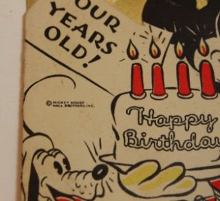 Mouse 4 Years Old Birthday Card Vintage RARE Hall Brothers Inc 1930s