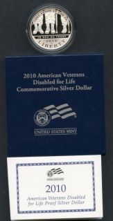 2010 W American Veterans Disabled for Life Proof Silver Dollar