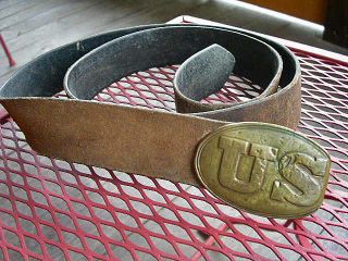 Original Civil War US Buckle on Belt Has 3 Xs Scratched on It