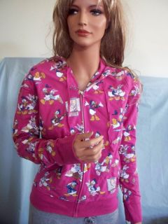 NEW L Large Disney Pink Donald Daisy Duck Stretch Zip TUNIC HOODIE
