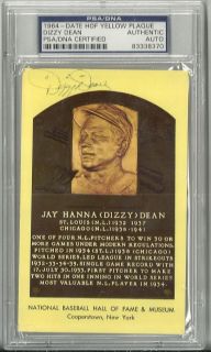 Dizzy Dean (deceased) autographed gold Hall of Fame postcard PSA/DNA