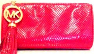 FMICHAEL KORS SIGNATURE HOLIDAY RED PYTHON PRINT CLUTCH WITH MK TASSEL