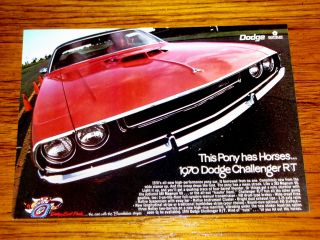 1970 Dodge Challenger R T Print Ad Poster 383 440 Magnum V8 Engine 426