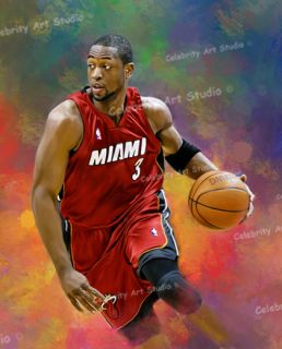 NBA Dwayne Wade Miami Heat Mix Media Canvas Painting