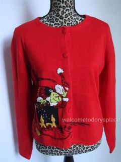 Michael Simon Exclusive Dr Seuss Grinch Red Cardigan Christmas Sweater
