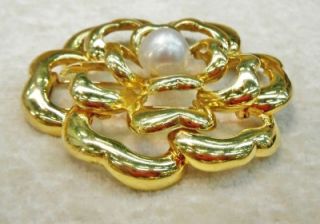 Vintage Chanel Camellia Flower 18K Yellow Gold Brooch with South