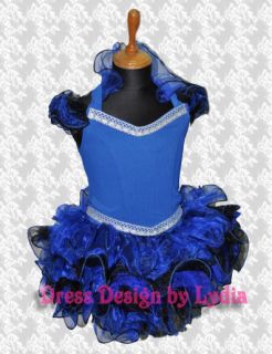 465Z Blue Black Glitzy Evening Pageant Easter Party Theme Dress Girl 3